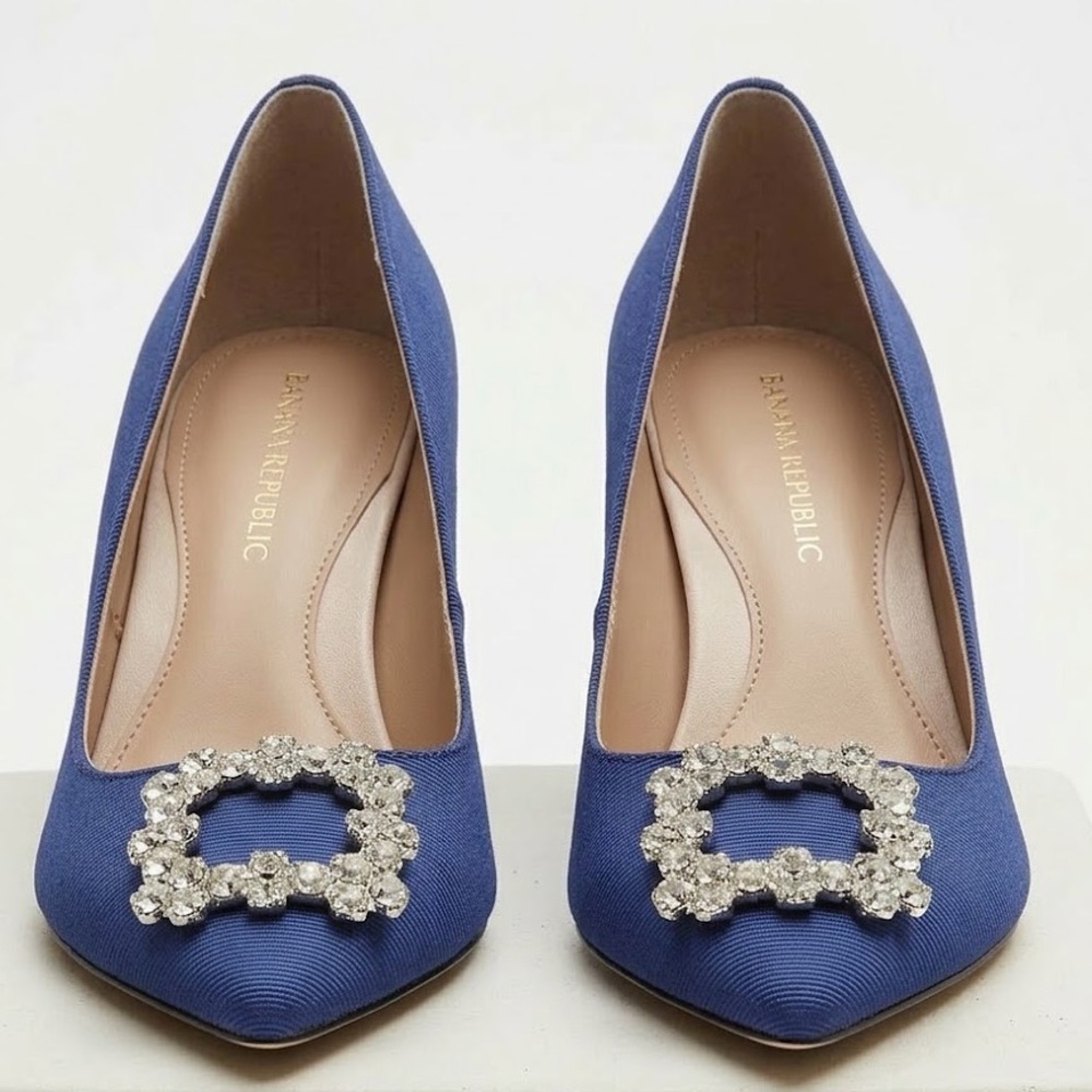 💎 Banana Republic Madison Crystal Pumps – Royal Blue Satin 💎 Size 9.5